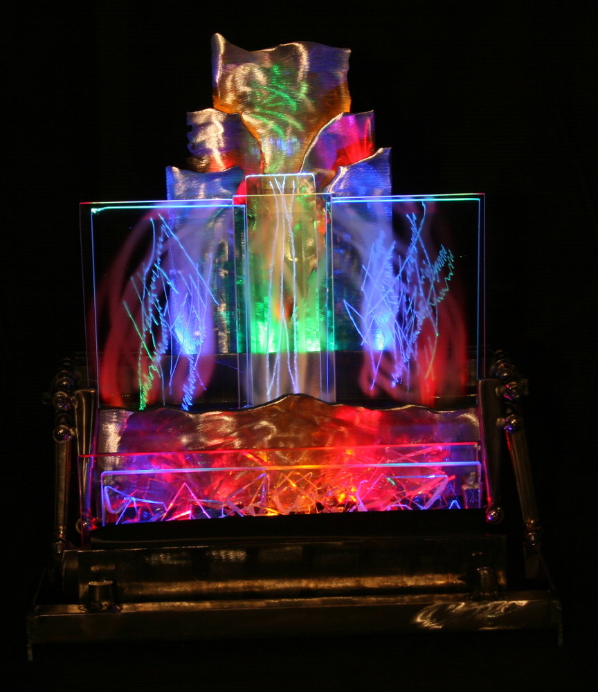 Fire And Ice Engraved Glass And Stainless Steel Light Sculpture