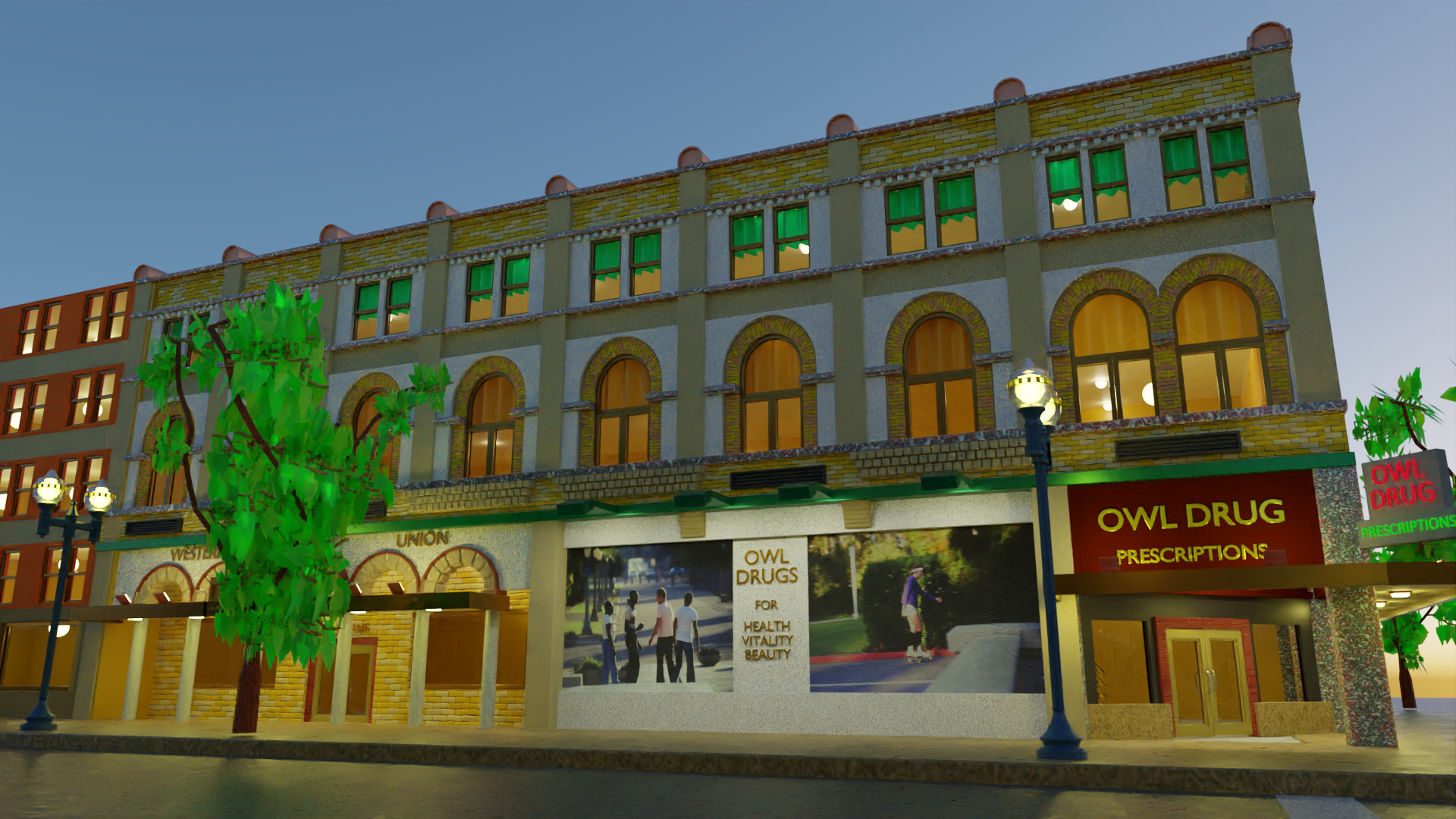 New 14 Fisher Owl Drug Mural And Western Union Office