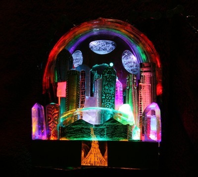 Emerald City And Rainbow At Night With Yellow Brick Road Necklace