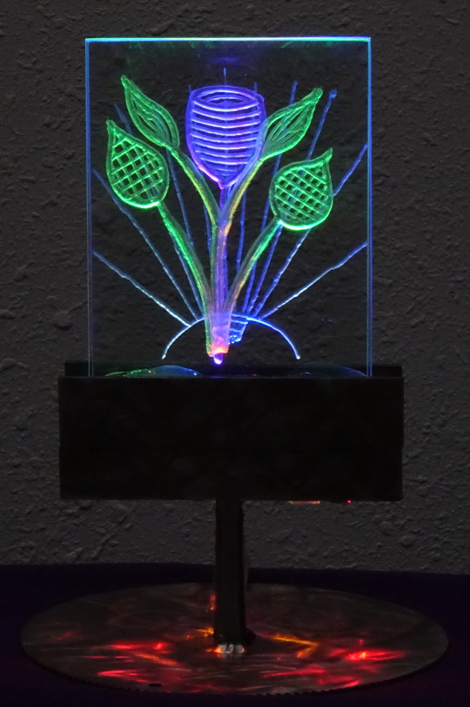 Lighted Engraved Glass Of Tulip And Leaves Table Top Sculpture