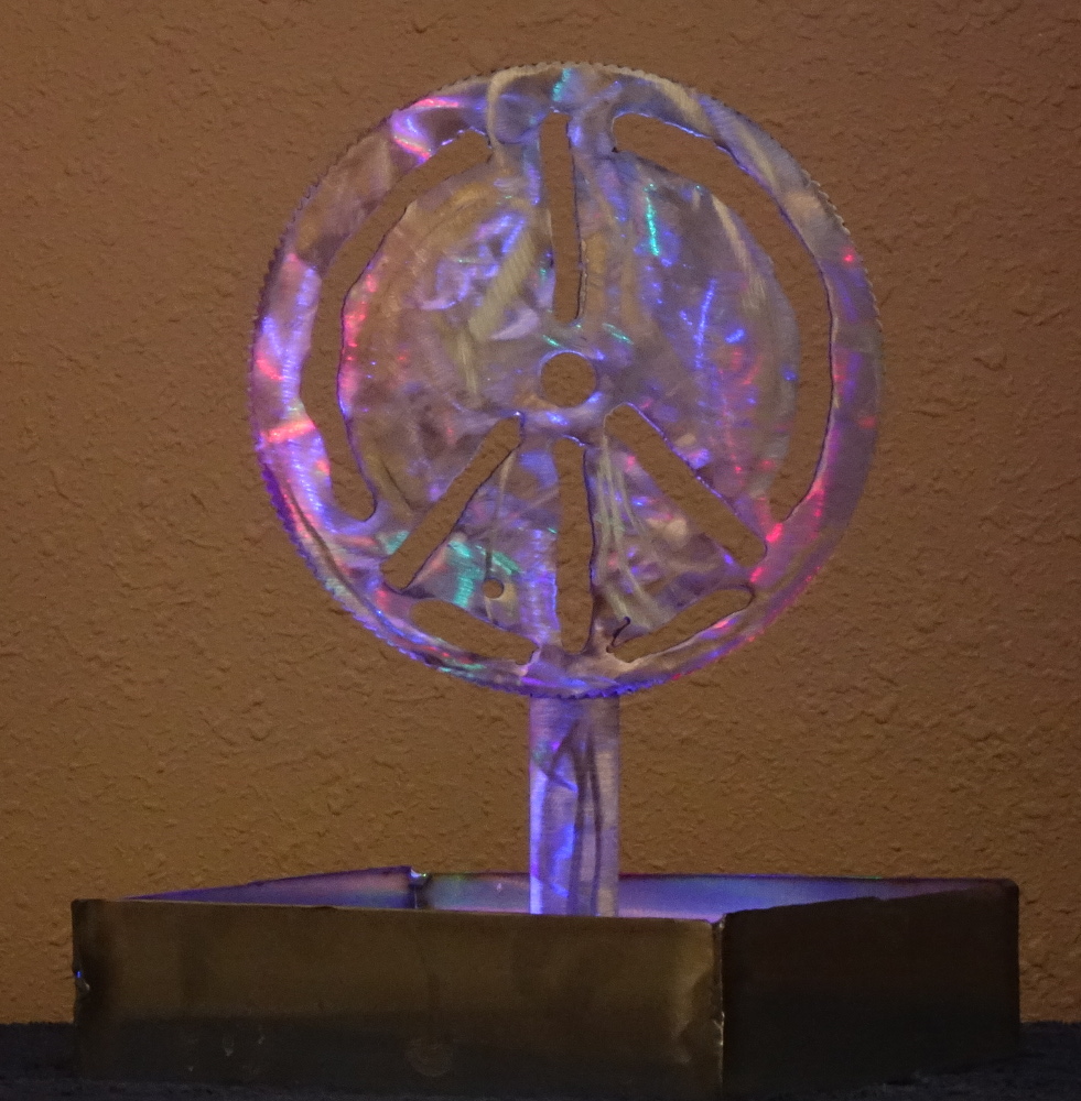 Lighted Saw Blade Sculpture Peace Symbol