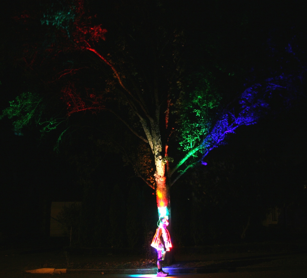 Rainbow From Lighted Clear Plastic Rain Bonnet